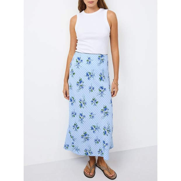 Buy Blue Stripe Floral Print Midaxi Slip Skirt 14 | Skirts | Argos | argos.co.uk