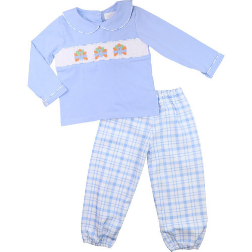 Blue Plaid Smocked Turkey Pant Set | Cecil and Lou