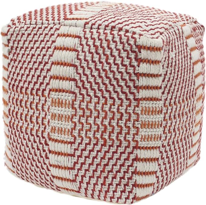 Christopher Knight Home Louise Indoor Boho Water Resistant 16" Square Ottoman Pouf, Red and Orang... | Amazon (US)