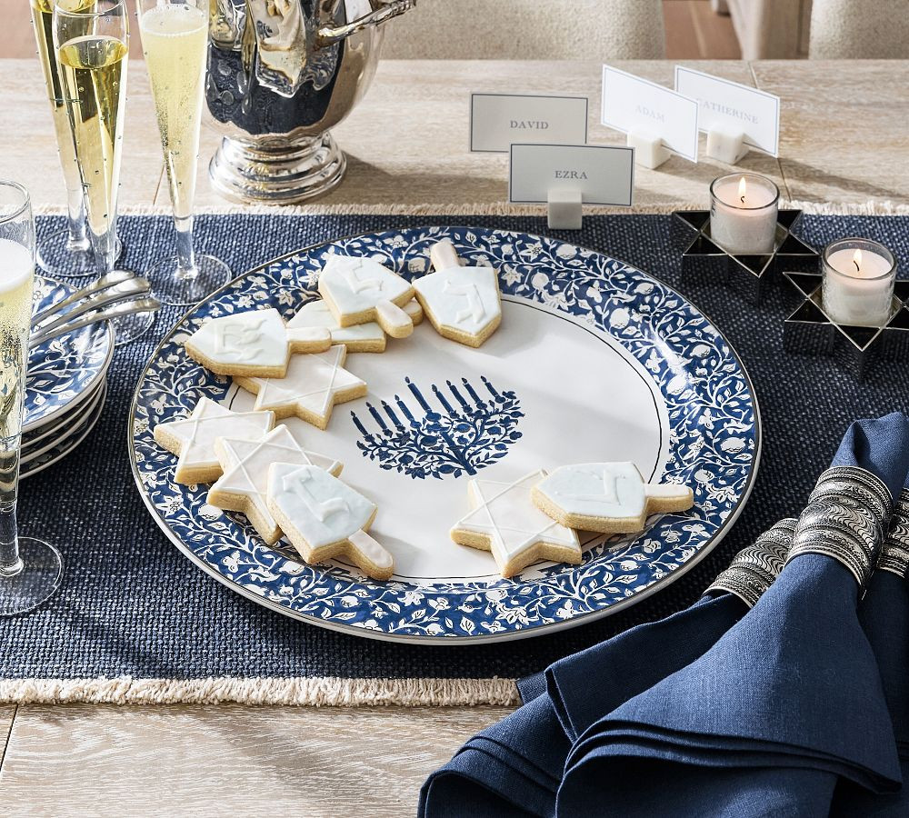 Hanukkah Botanical Stoneware Serving Platter | Pottery Barn (US)