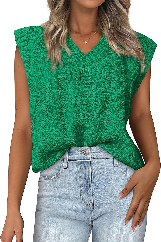 BTFBM Womens Oversized Sweater Vest 2025 Summer V Neck Casual Sleeveless Sweaters Loose Cable Kni... | Amazon (US)