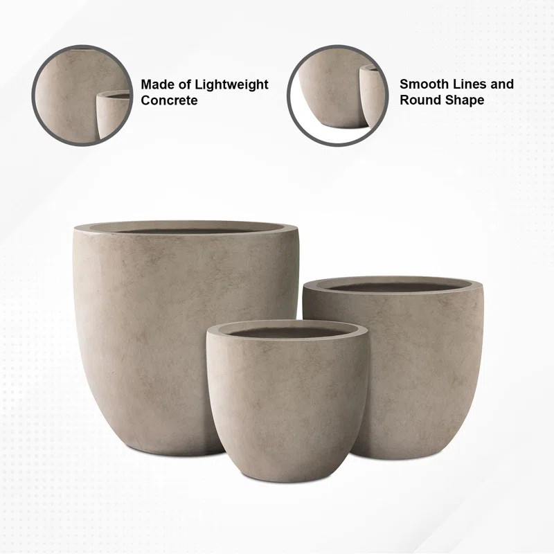 Kante 3 Piece 18", 14", and 10"W Round Planters, Outdoor Indoor Modern Planter Pots, Lightweight,... | Wayfair North America