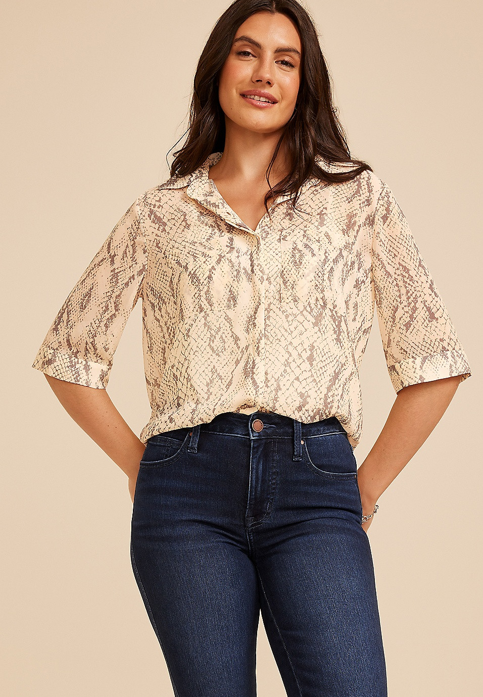 Snake Print Chiffon Utility Blouse | Maurices
