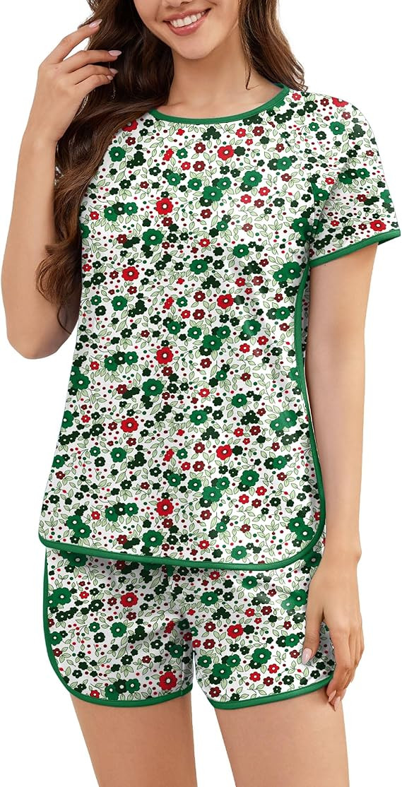 Wmens Pajama Sets Print 2 Piece Lounge Set Pjs Comfy Short Sleeve Top and Shorts with Pockets Lou... | Amazon (US)