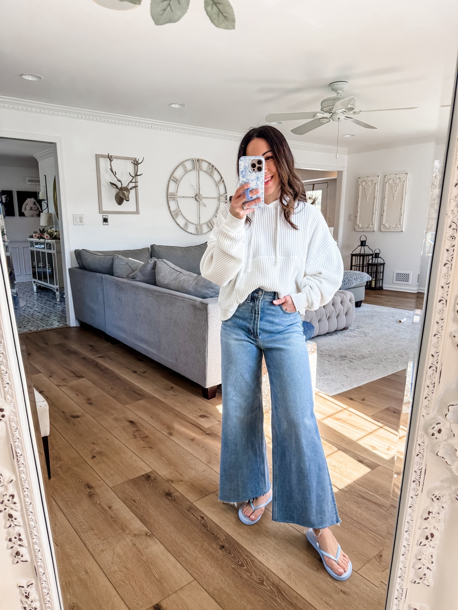 I size up to a 26 in the Pistola jeans. American Eagle code tammyAE25. Small hoodie. Wide leg jeans.

#LTKSaleAlert #LTKOver40 #LTKPetite