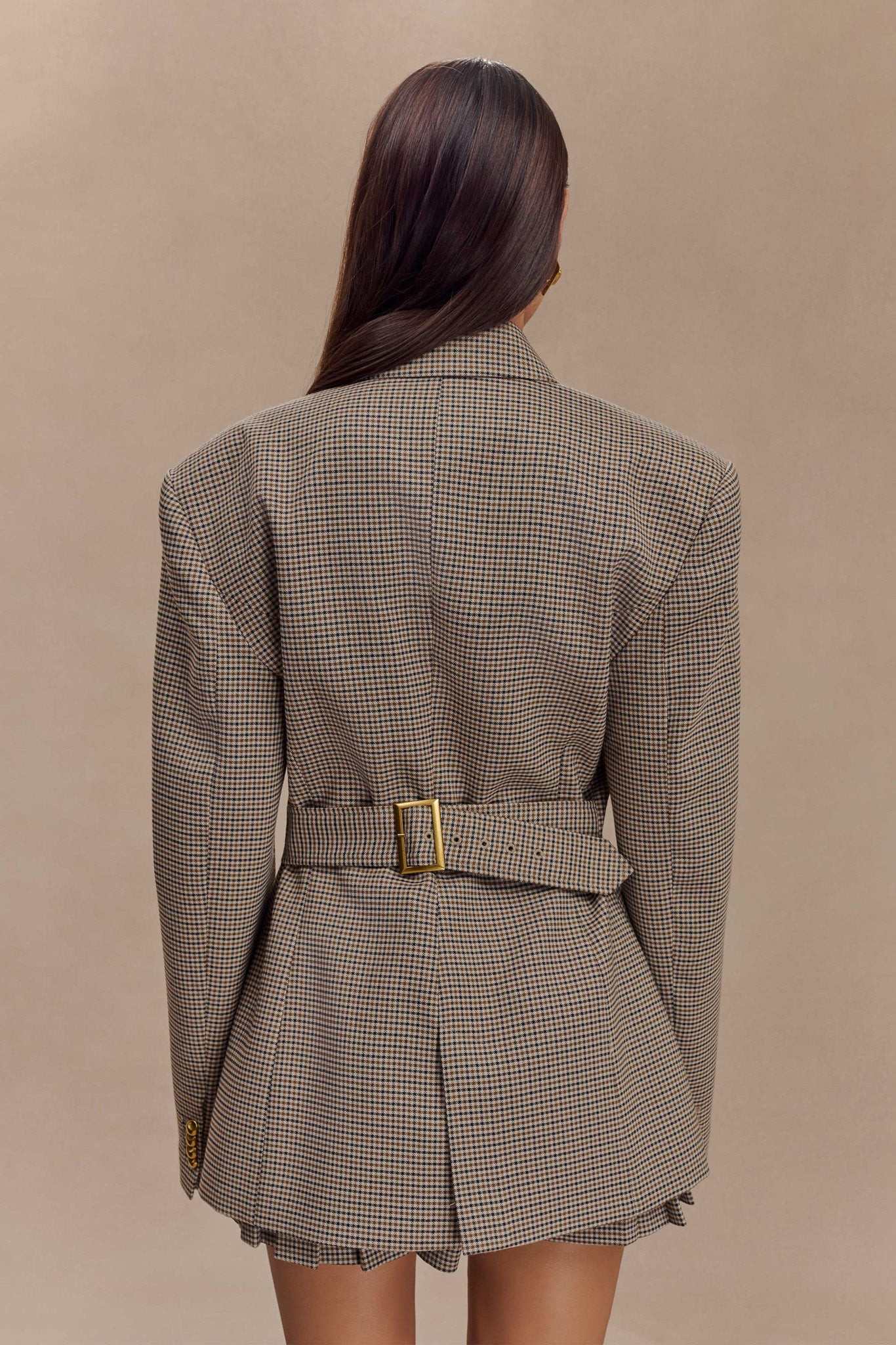 Mila Shaped Blazer - Tan Check | MESHKI US