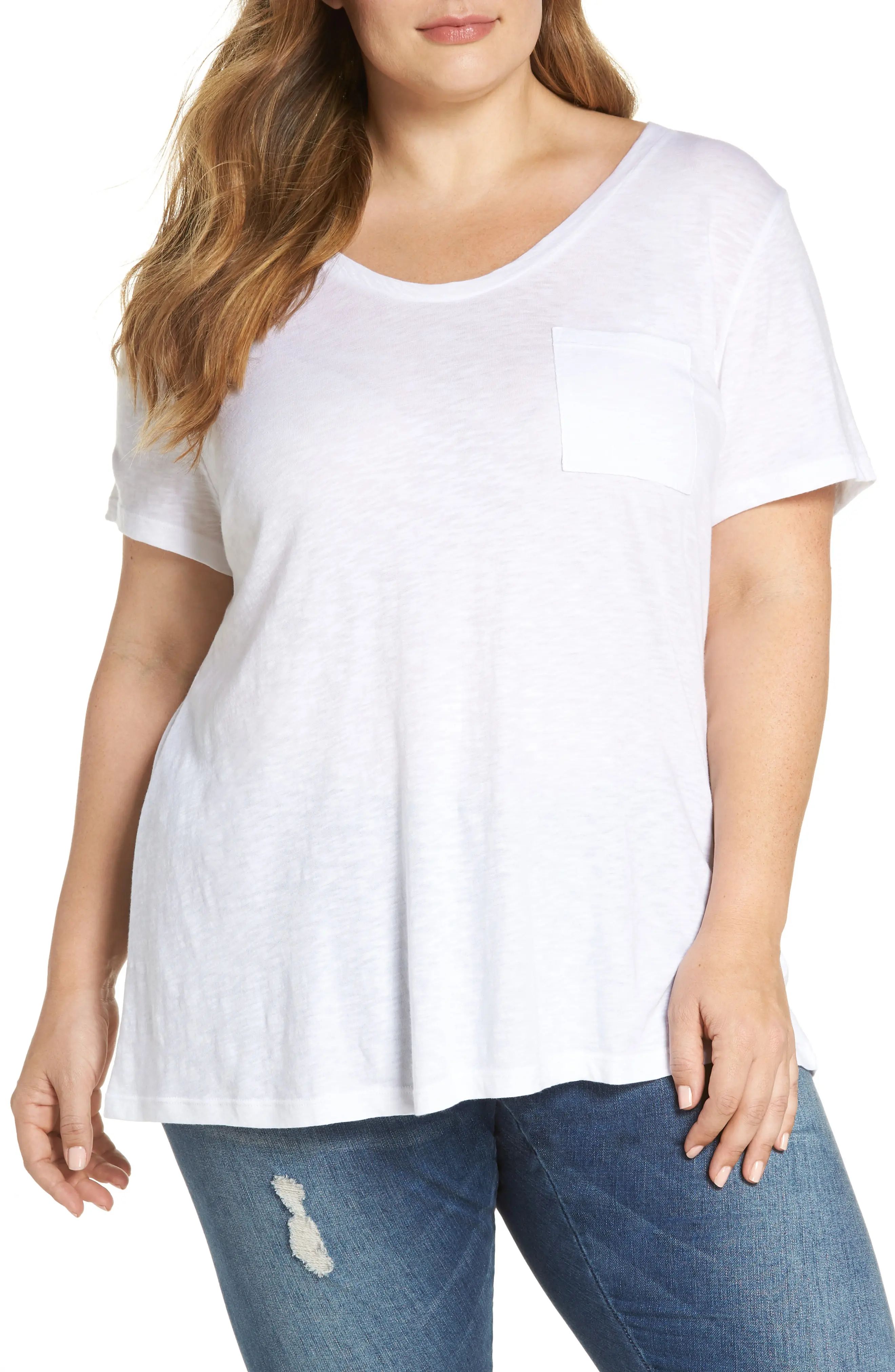 Plus Size Women's Caslon Rounded V-Neck Tee, Size 0X - White | Nordstrom