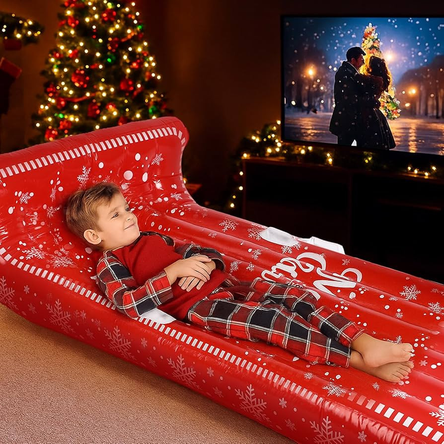 Chunful 71 x 39 Inch Christmas Red Inflatable Travel Bed Air Mattress Gift Large Size Snowflake P... | Amazon (US)