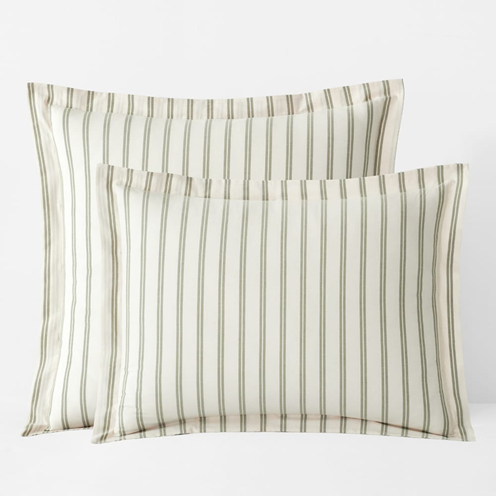 Narrow Stripe Classic Cool Cotton Percale Sham - Moss Green, King | The Company Store