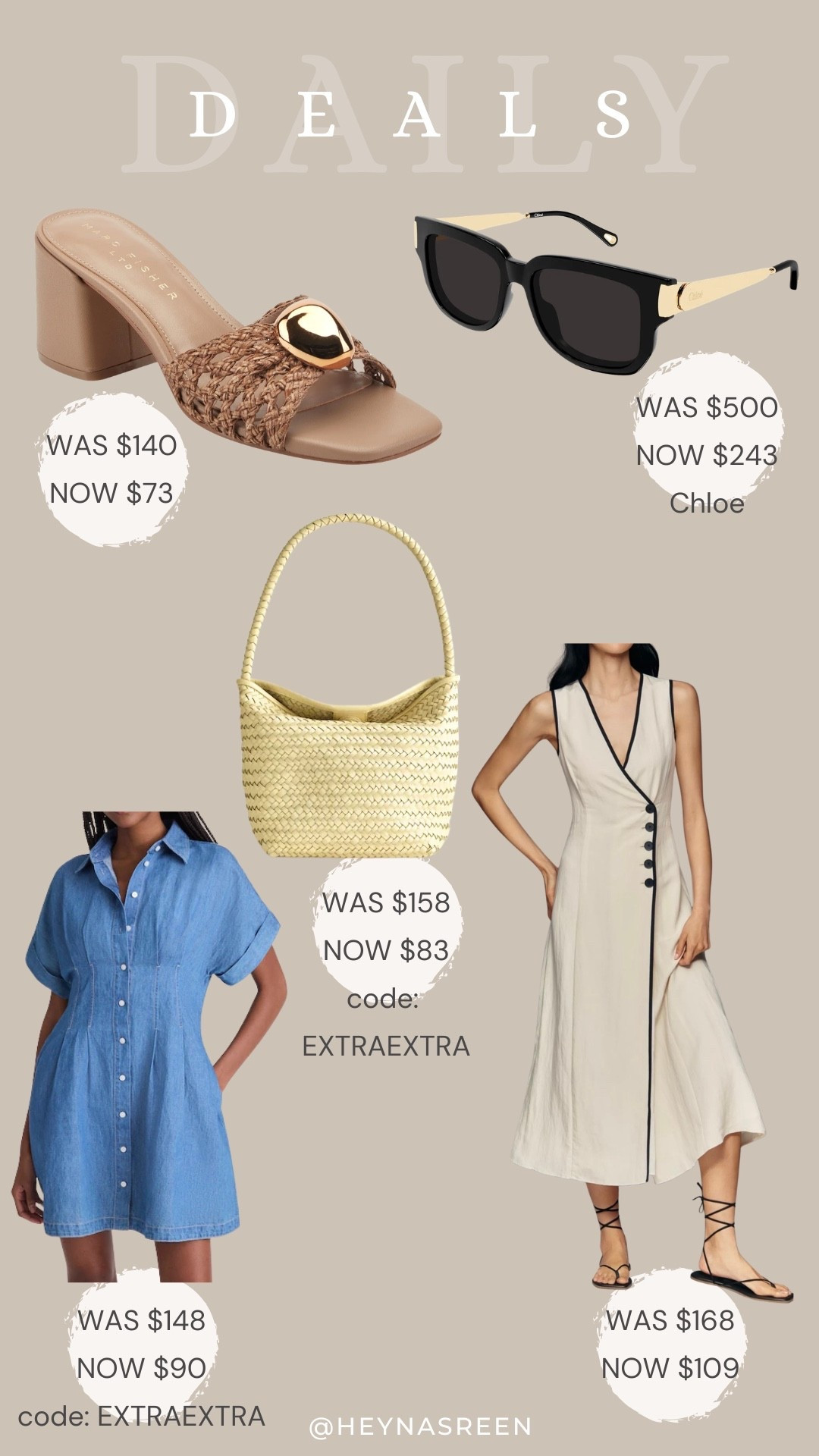 Daily deals on Marc Fisher heels, Chloe sunglasses, Anthropologie dress, Madewell bag, Madewell denim dress