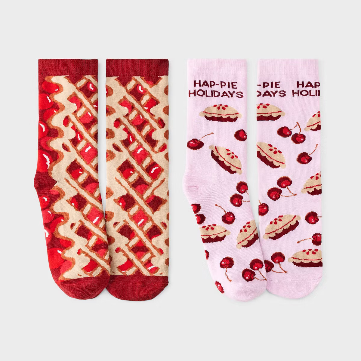 Adult "Hap-Pie Holidays" Cherry Pie 2pk Crew Socks - Red/Pink One Size Fits Most | Target