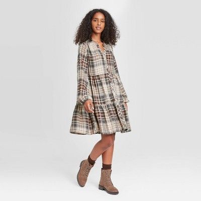 Women's Plaid Puff Long Sleeve Shirtdress - Knox Rose™ | Target