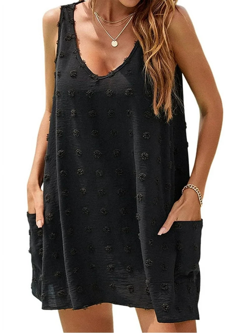 UVN Summer Swimsuit Coverups for Women Bathing Suit Ladies Pom Pom Beach V Neck Tank Dress with P... | Walmart (US)