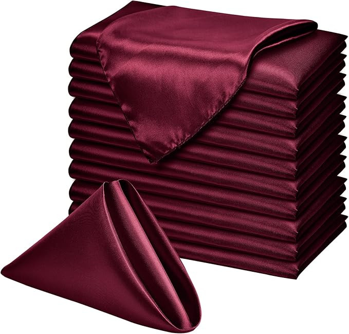 P Pothuiny 12 Pcs Square Satin Dinner Napkins Cloth, Soft Smooth Silky Burgundy Satin Napkins 17 ... | Amazon (US)