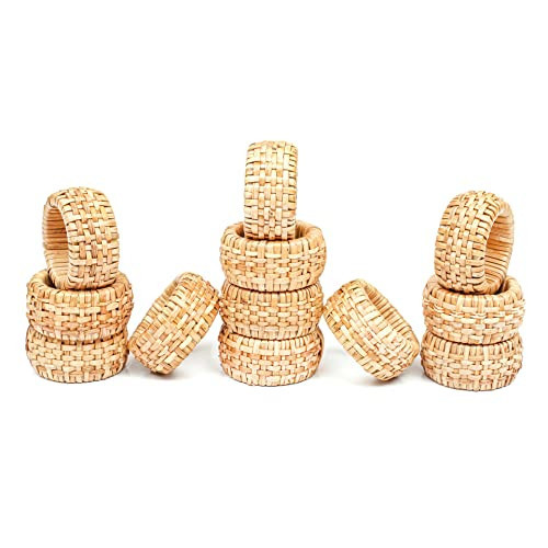 Rattan Napkin Rings Set of 12 - Fancy Elegant Beautiful Decorative Napkin Holder for Dining Table Décor, Easter, Farmhouse, Dinner, Wedding, Family Gathering, Thanksgiving & Everyday Use - Natural | Amazon (US)