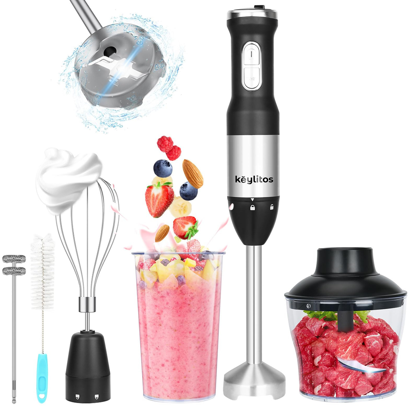 Keylitos 5 in 1 Immersion Hand Blender Mixer, [Upgraded] Handheld Stick Blender with 600ML Choppe... | Amazon (US)