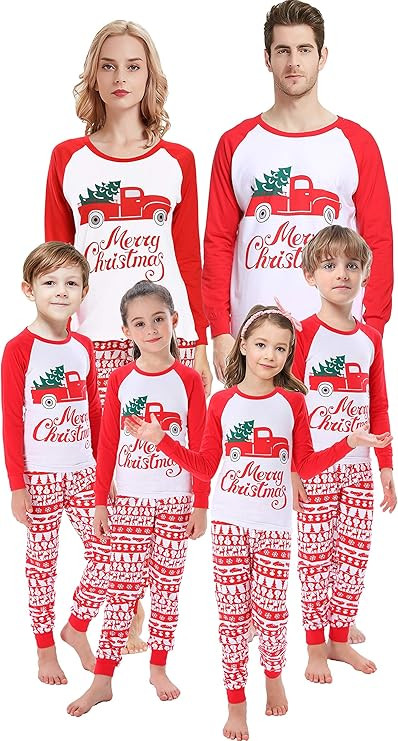 Family Matching Christmas Pajamas Women Cotton Jammies Men Clothes Sleepwear Long Sleeve Pjs | Amazon (US)