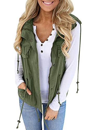 Tutorutor Women's Military Safari Utility Drawstring Lightweight Vest Jacket With Pocket (X-Large, Green) | Amazon (US)