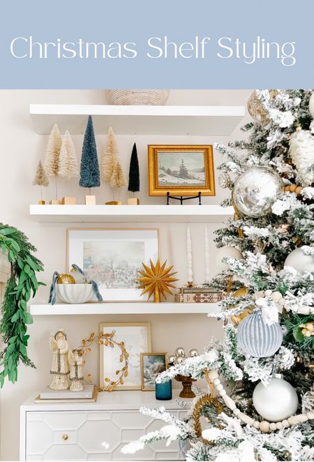 Christmas shelf styling! Christmas shelf ideas, Christmas decor ideas, blue and gold Christmas, Christmas decor, holiday decor 

#LTKhome #LTKHoliday #LTKSeasonal
