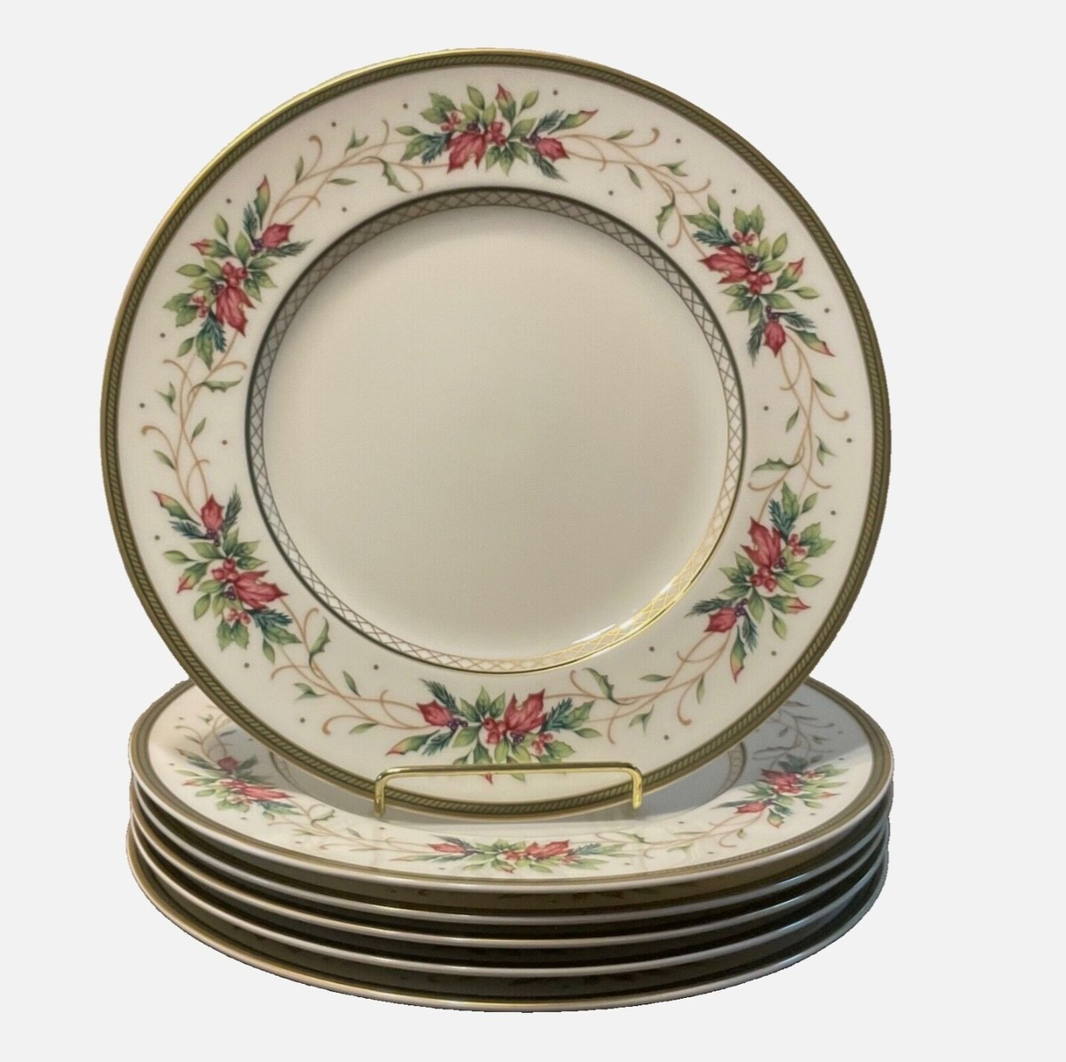 6 VTG FITZ AND FLOYD WINTER HOLIDAY Dinner Plates 10 3/4" Garland Dishes 1999 | eBay US