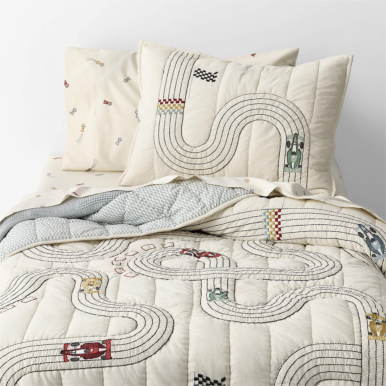 Victory Laps Embroidered 100% Organic Cotton Kids Full/Queen Quilt | Crate & Kids | Crate & Barrel