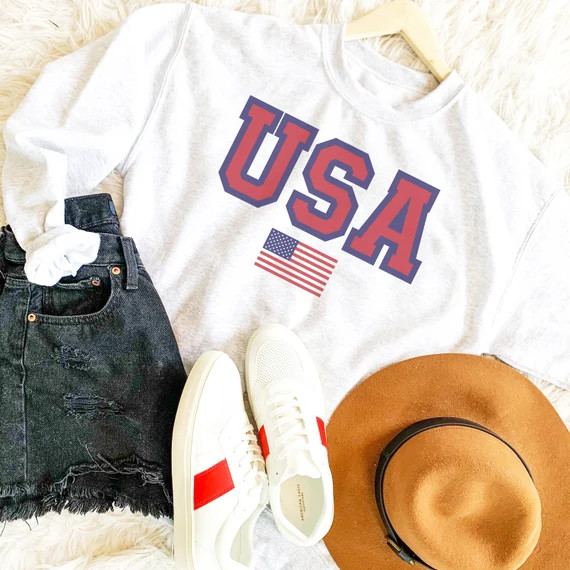 Vintage USA Flag Sweatshirt, Women's 4th of July Sweatshirt, Women's 4th of July Hoodie, Vintage ... | Etsy (US)