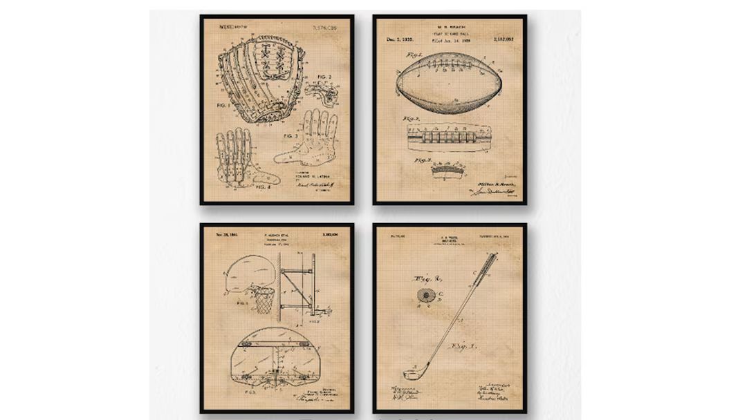 Vintage Sports 2 Patent Prints, 4 Unframed Photos, Wall Art Decor Gifts for Home Office Man Cave ... | Etsy (US)