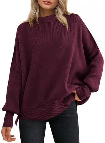 ANRABESS Women Oversized Sweaters Batwing Long Sleeve 2025 Fall Outfits Crewneck Casual Knit Side... | Amazon (US)