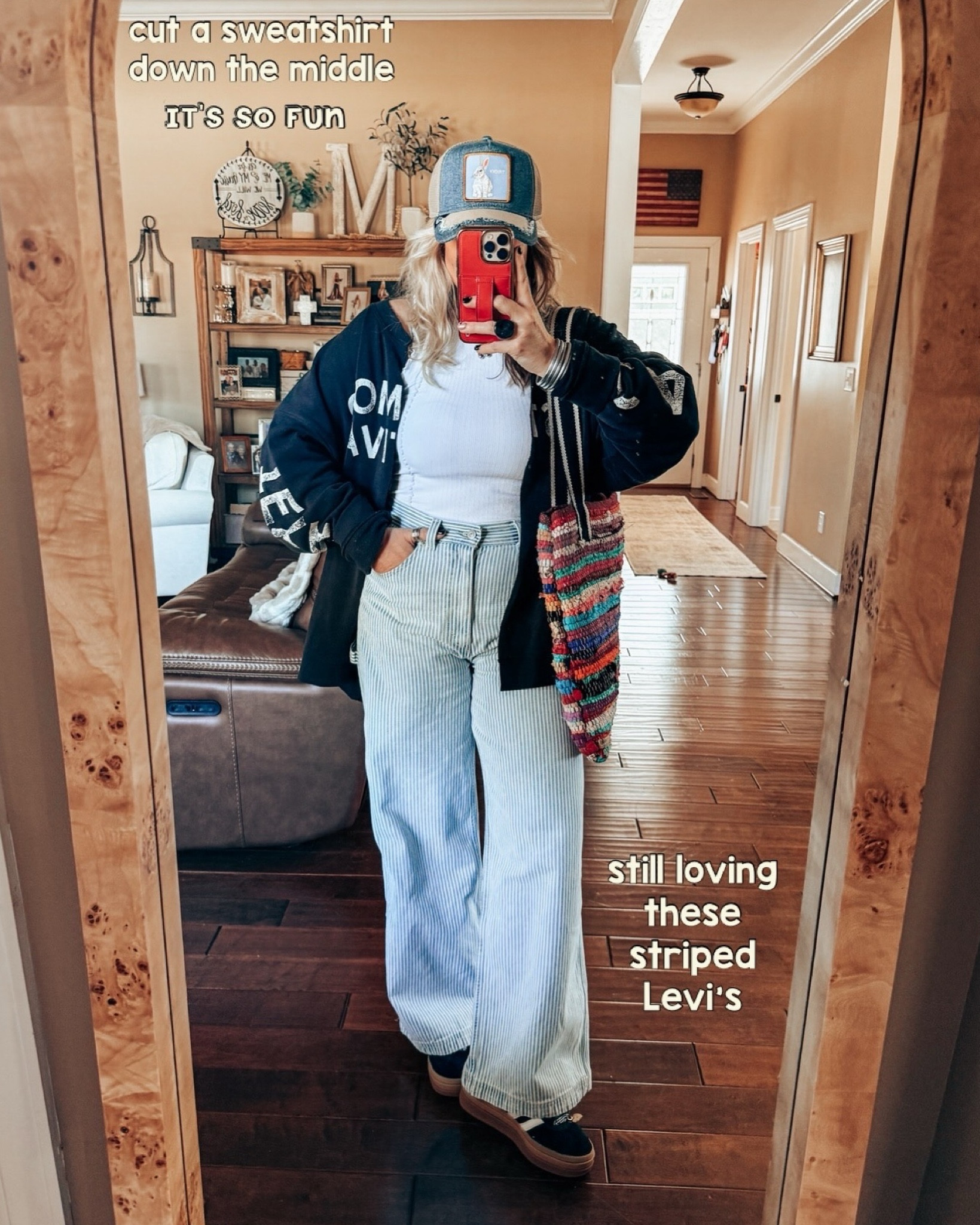 I can’t link the sweatshirt it’s older.
Layering tank - M/L
Jeans - sized up
Converse - sized down 

#LTKStyleTip #LTKOver40 #LTKFindsUnder50