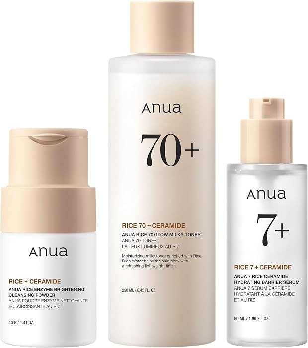 Anua Rice Skin Care Set, Cleansing Powder Face Wash, Milky Toner & Hydrating Serum with Ceramide,... | Amazon (US)