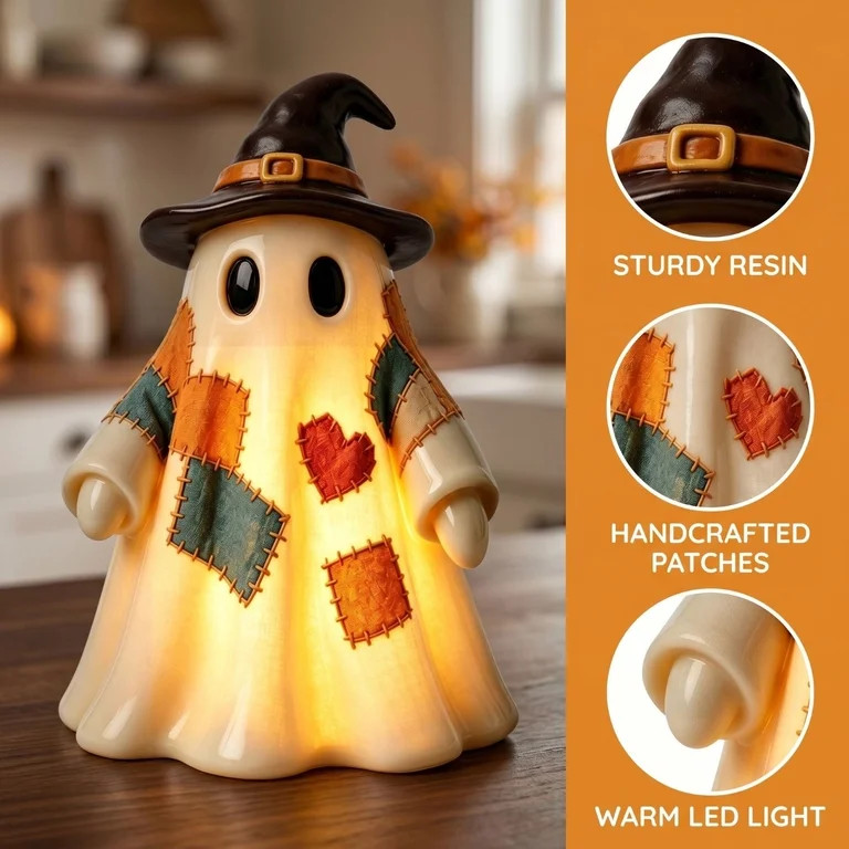 Lighted Vintage Patchwork Ghost, Rustic Farmhouse Halloween LED Light Up Ghost with Pumpkin Lante... | Walmart (US)