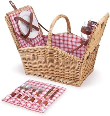 Picnic Time Piccadilly Willow Picnic Basket for Two People, with Plates, Wine Glasses, Cutlery, a... | Amazon (US)