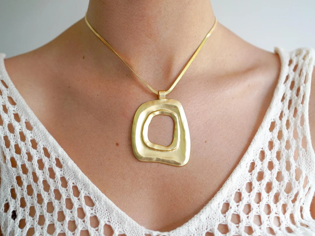 Irregular Square Statement Matte Gold Necklace - Stainless Steel, Snake Chain, Modern Minimalist ... | Etsy (US)