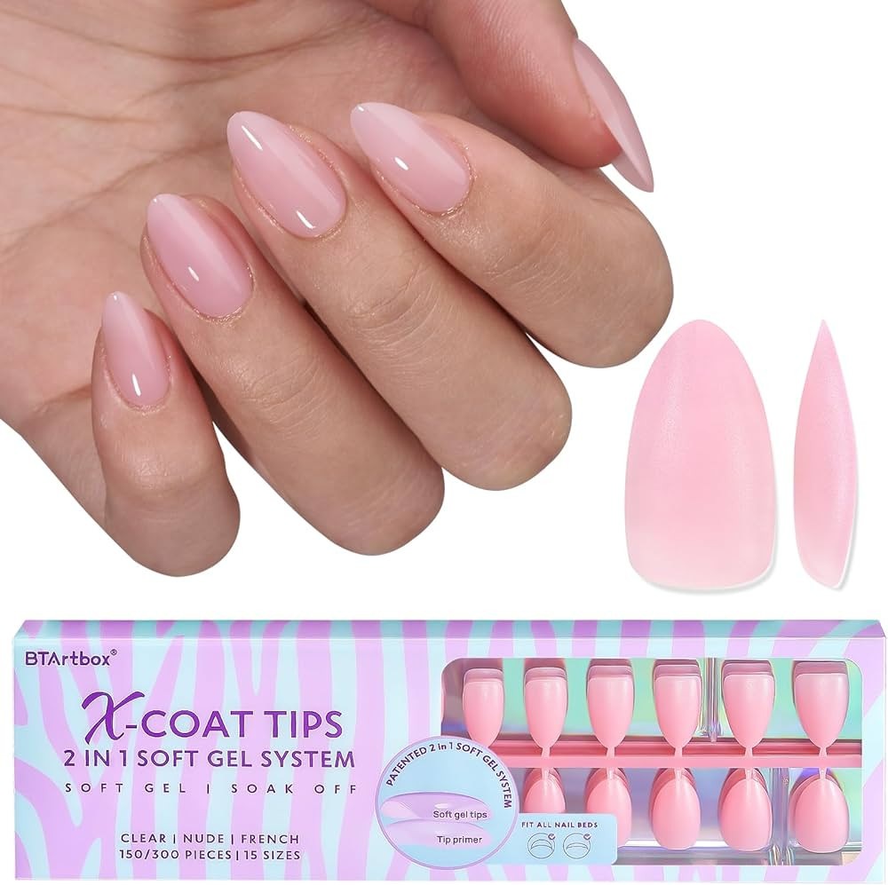 BTArtbox XCOATTIPS Natural Nail Tips -Short Almond Press On Nails Pink, Long Lasting Soft Gel Nai... | Amazon (US)