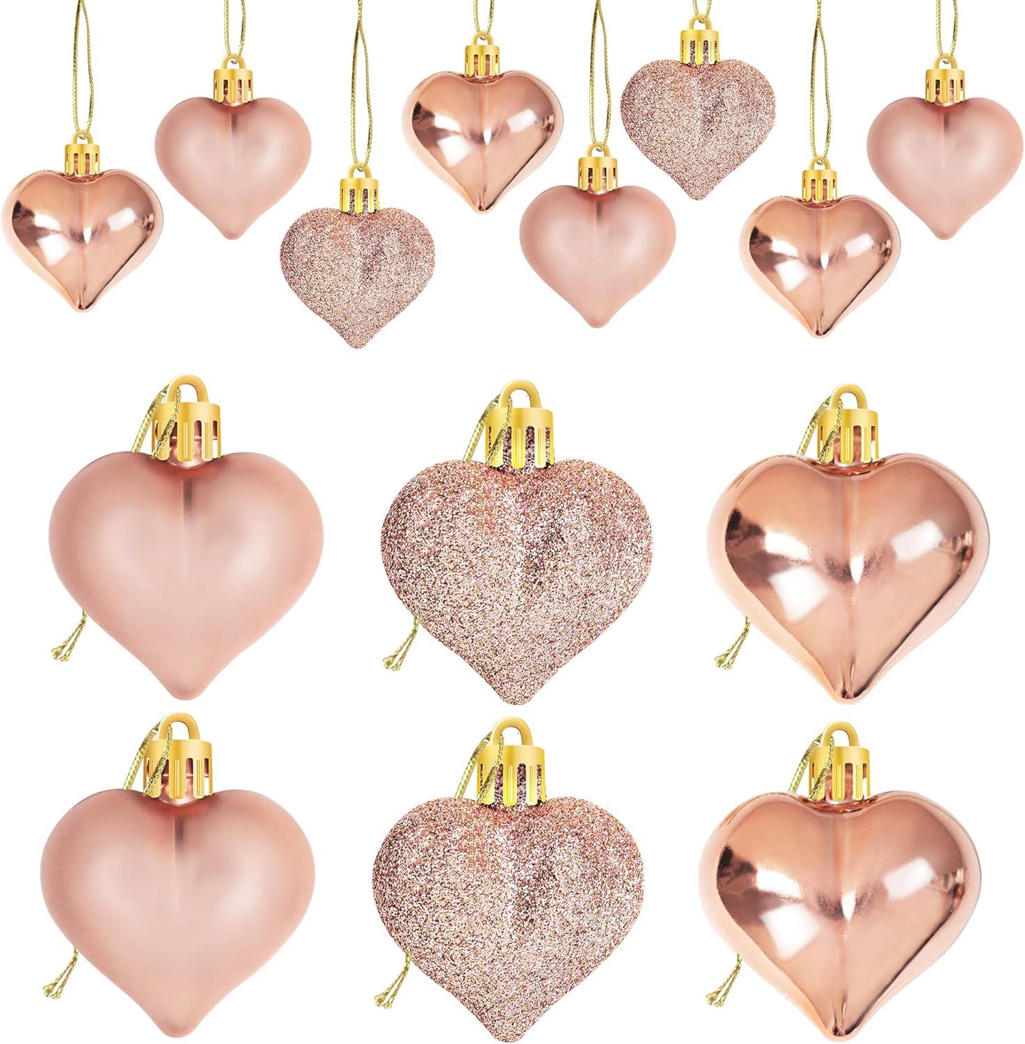24Pcs Rose Gold Valentine's Day Heart Shaped Ornaments - Valentines Heart Decorations - Heart Sha... | Amazon (US)