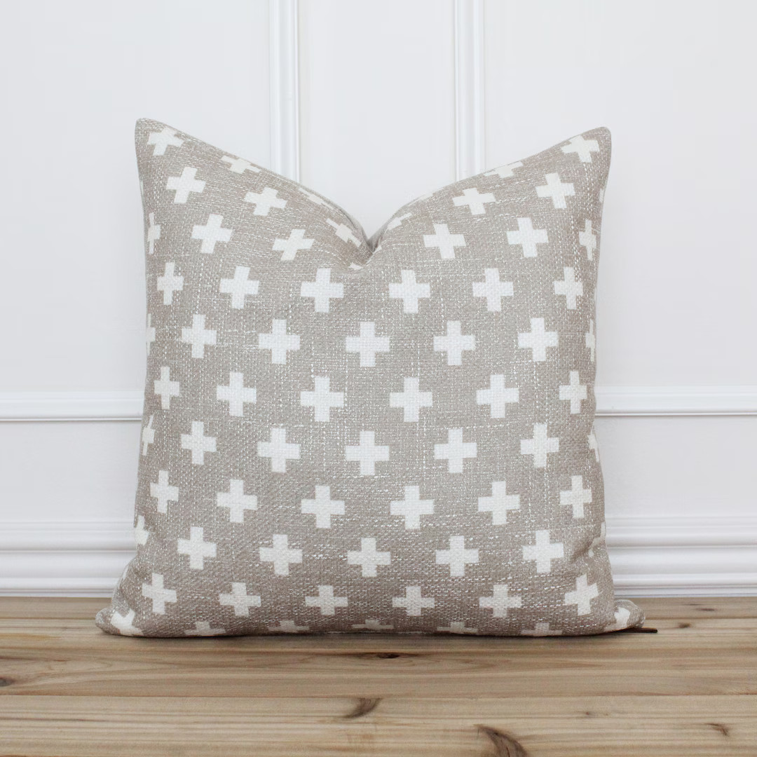 Tan and White Swiss Cross Pillow Cover • Decorative Throw Pillow • Cushion Cover • Farmhous... | Etsy (US)