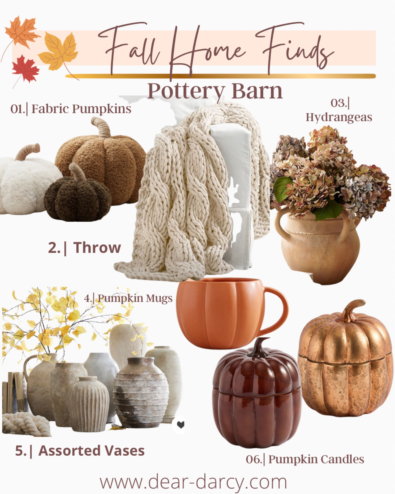 Fall home find’s on sale

Pottery barn and on Sale 

Fabric pumpkins

Fall Hydrangeas silk flower

Assorted trending vace s in assorted sizes 

Cozy chunky knit throws 

Pumpkin mug

Pumpkin candles 

#LTKSaleAlert #LTKHome #LTKStyleTip