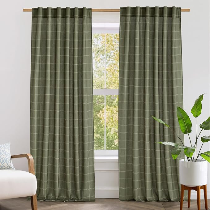 NICETOWN Linen Plaid Curtains Gingham Window Panels Moss Green Check Tartan Light Filtering Curta... | Amazon (US)