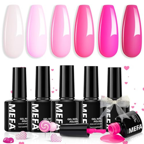 MEFA Pink Gel Nail Polish Set 6 Colors, Hot Pink Valentine's Day Shades Spring Neon Light Bright Magenta Electric Tones Craze Nail Art Design at Home DIY Decorations Manicure Kit Gifts for Women | Amazon (US)