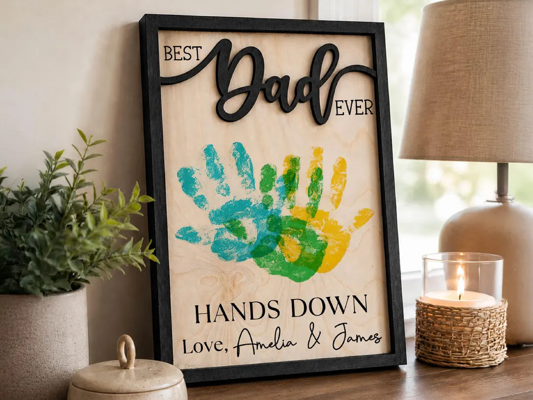 Personalized Hands Down Best Dad Ever Sign, Father's Day Gift for Dad Grandpa, DIY Handprint Wood... | Etsy (Global)