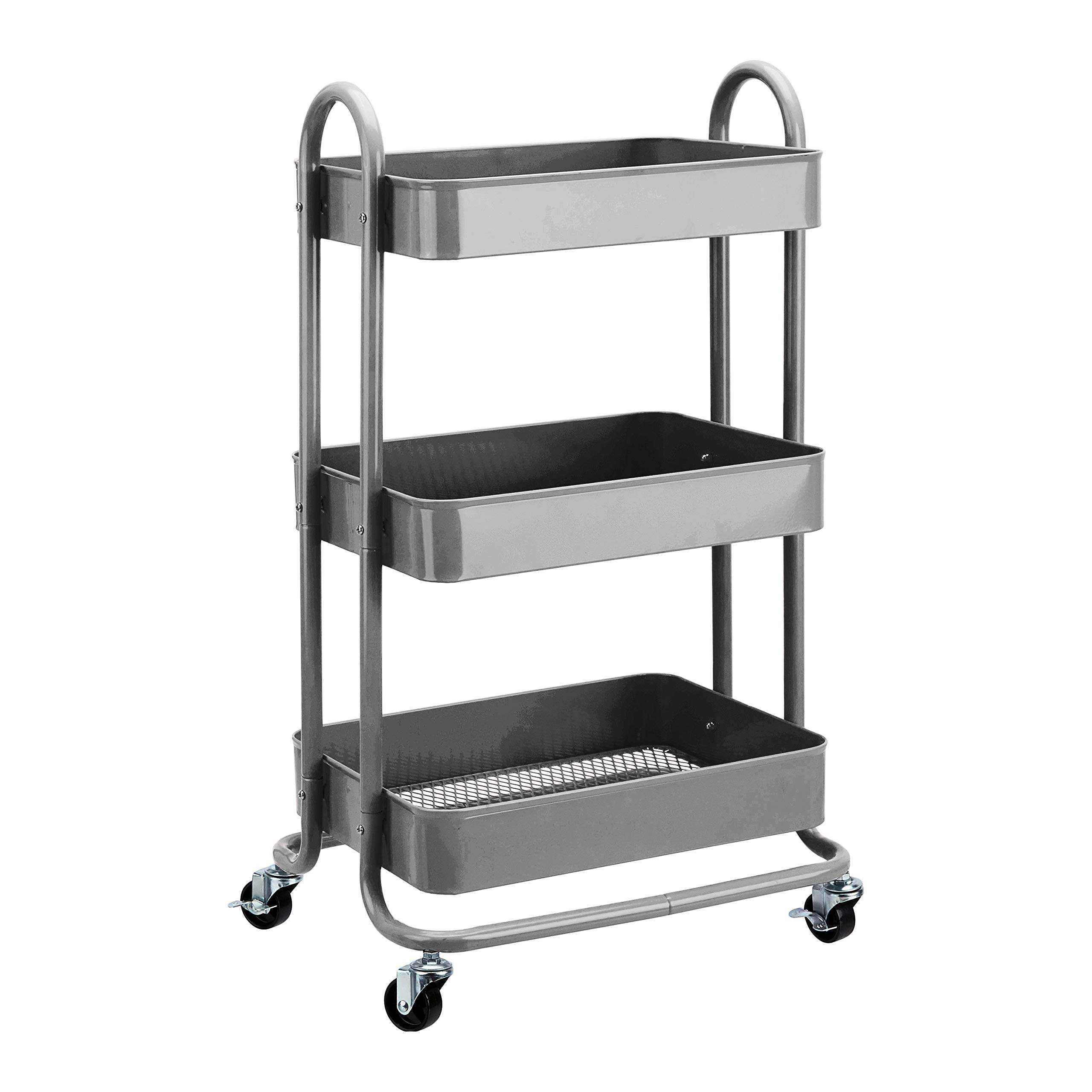 Amazon Basics 3-Tier Rolling Utility or Kitchen Cart, Lockable Wheels, Multifunctional Storage, C... | Amazon (US)