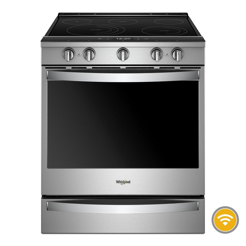 Whirlpool 6.4 cu. ft. Smart Slide-In Electric Range with Frozen Bake Technology in Fingerprint Resis | The Home Depot