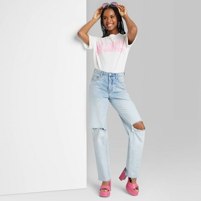 Women's High-Rise EasyRigid Straight Jeans - Wild Fable™ Light Wash 4: Recycled Cotton, Midweight Denim | Target