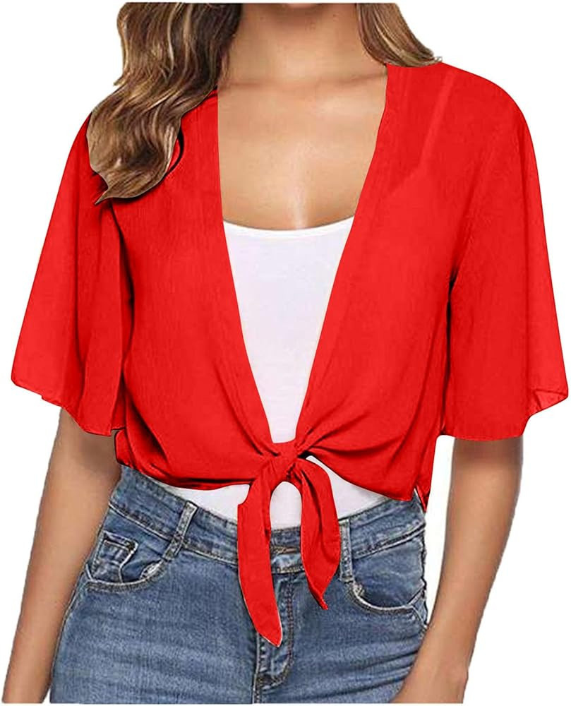 Womens Shrugs for Summer Cropped Cardigan Short Sleeve Open Front Sheer Shawl Cardigans Lightweig... | Amazon (US)