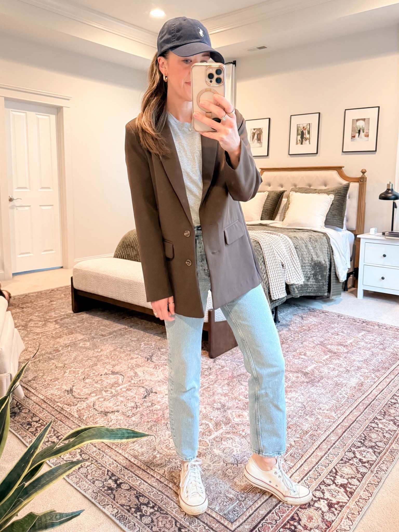 Elevated mom outfit = blazer + sneakers + straight leg jeans (aka: polished but still comfy). 🤎 This brown blazer outfit is my go-to for casual workwear, business casual, or a spring everyday outfit when you want to look put together fast. Wearing blazer size S, Pact GOTS-certified tee, and Abercrombie high rise ankle straight jeans (25R). #blazeroutfit #businesscasual #casualworkoutfit #straightlegjeans #momoutfit #springoutfit #capsulewardrobe #elevatedbasics

#LTKmomlife #LTKSeasonal #LTKootd