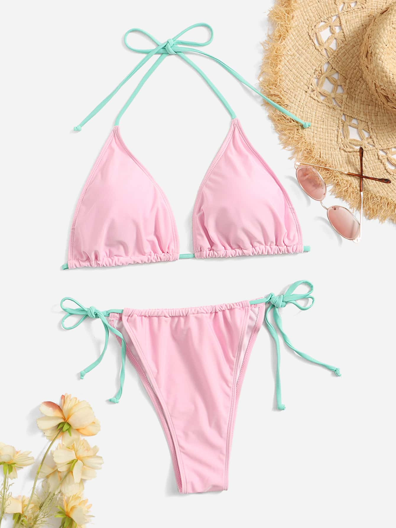 Plus Halter Triangle Tie Side Bikini Swimsuit | SHEIN