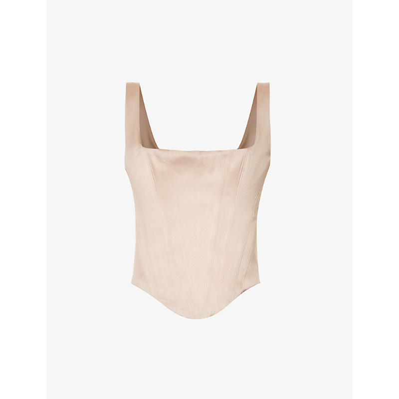 House of CB Womens Stone Rafa Curved-Hem Satin Top 6/8 | Selfridges
