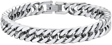 ChainsHouse Stainless Steel Cuban Link Bracelet, 8mm/12mm/17mm Width, 7.5"/8.3"/9", 18K Gold Plat... | Amazon (US)