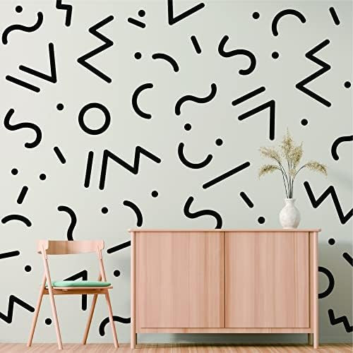 Black Geometric Line Vinyl Wall Decals, Peel and Stick Memphis Group Geometrical Lines, Arrow, Do... | Amazon (US)