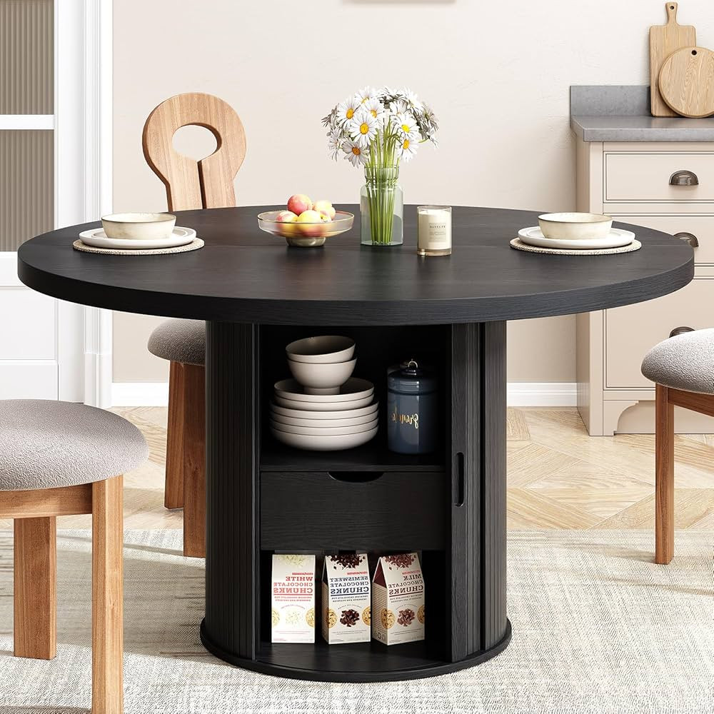 Mesa de comedor redonda de 47 pulgadas para 4, mesa de cocina circular con estante de almacenamie... | Amazon (US)
